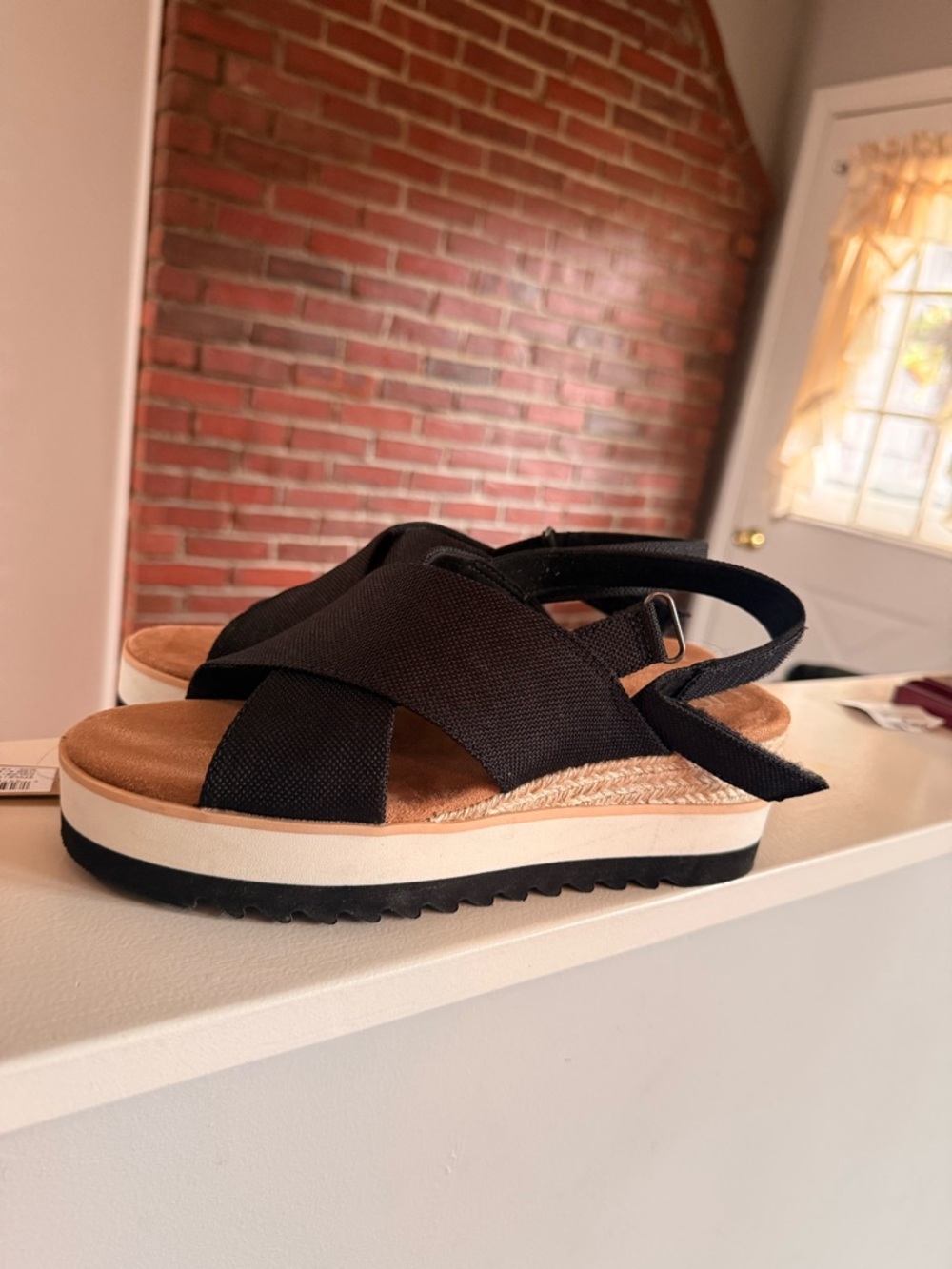 Toms Black Crossover Diana Platform Sandals